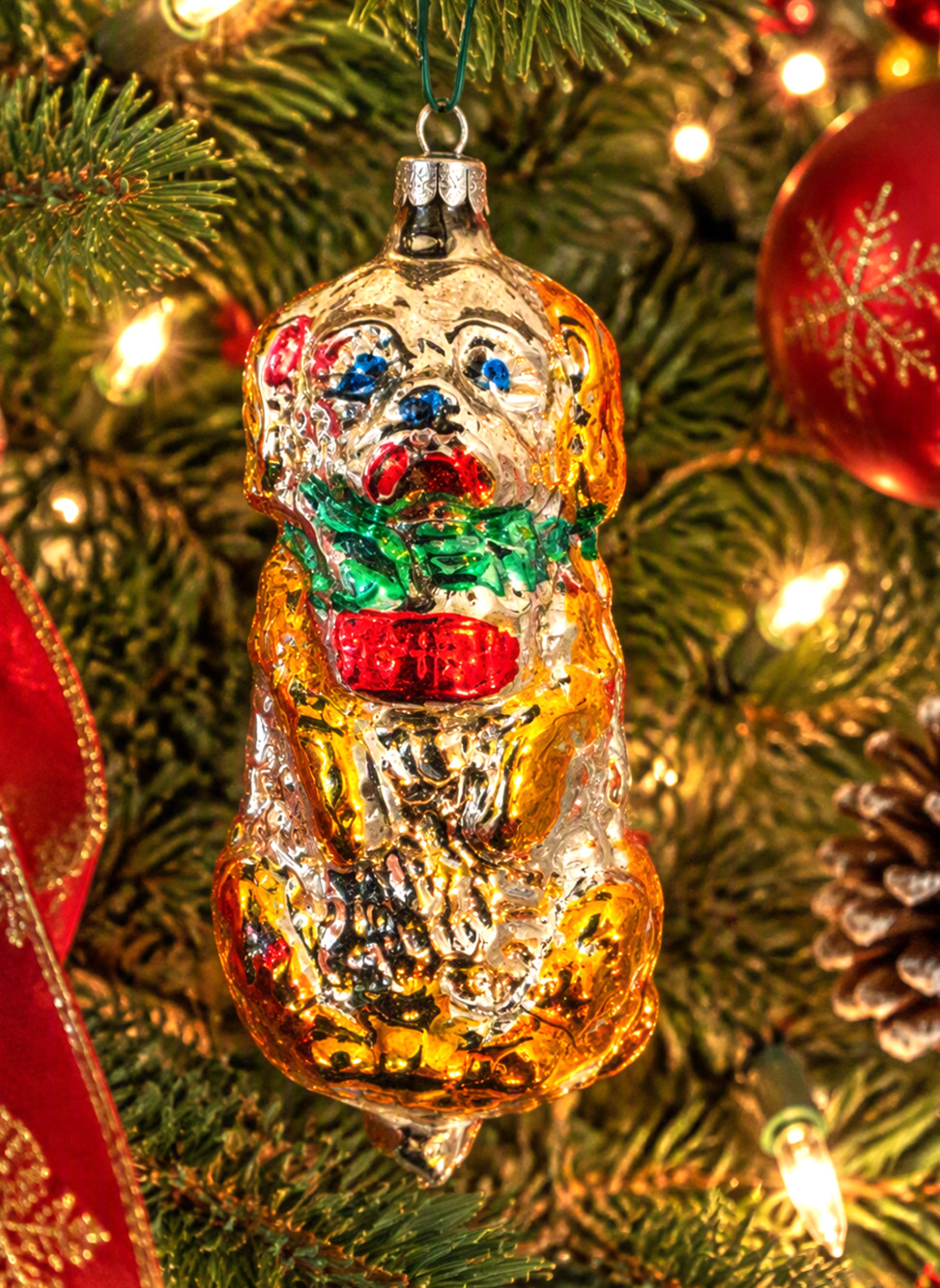 VINTAGE/ANTIQUE CHRISTMAS MERCURY GLASS DOG PUPPY ORNAMENT 5"